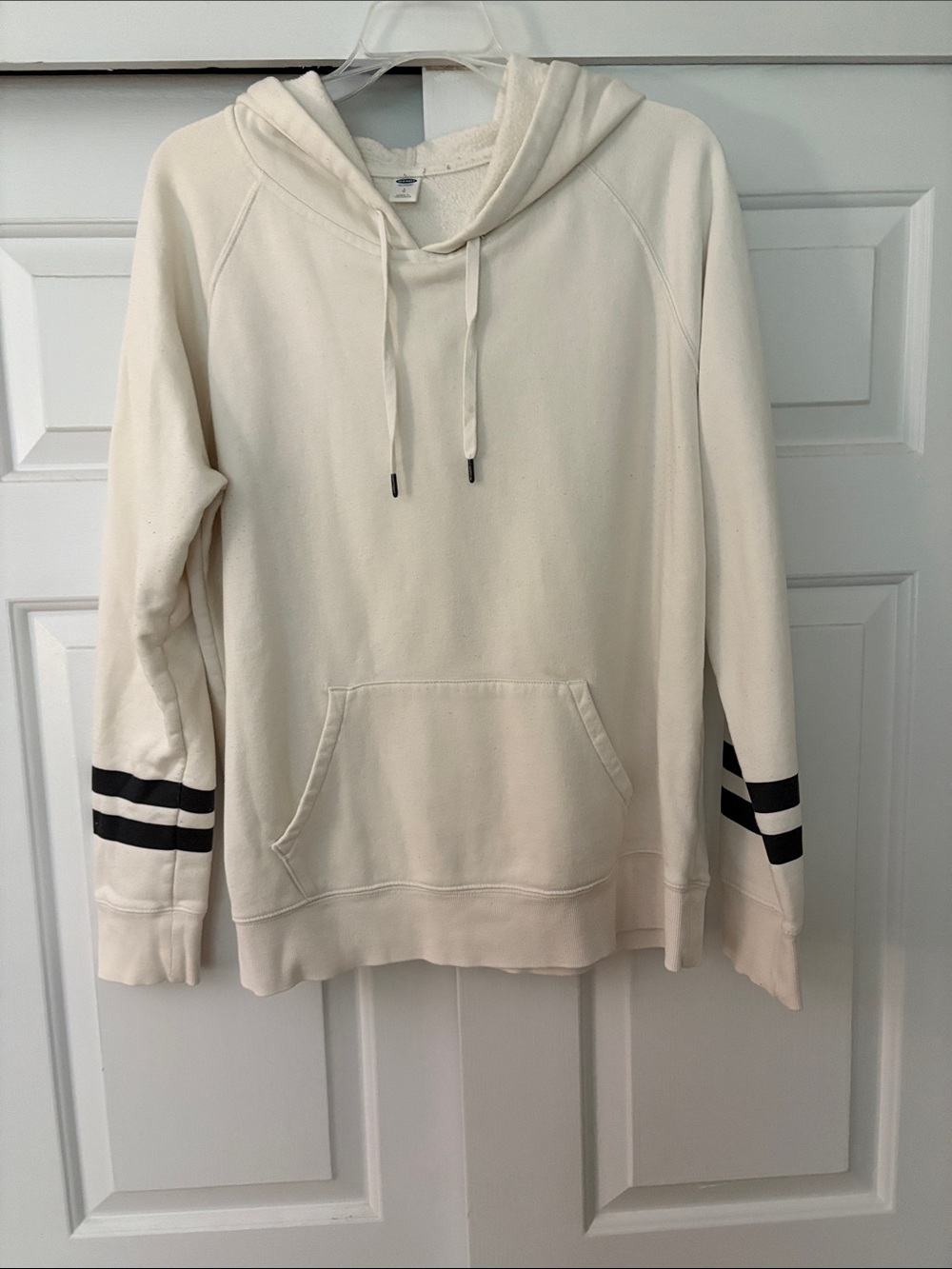 Old Navy Cream Hoodie with Black Sleeve Stripes